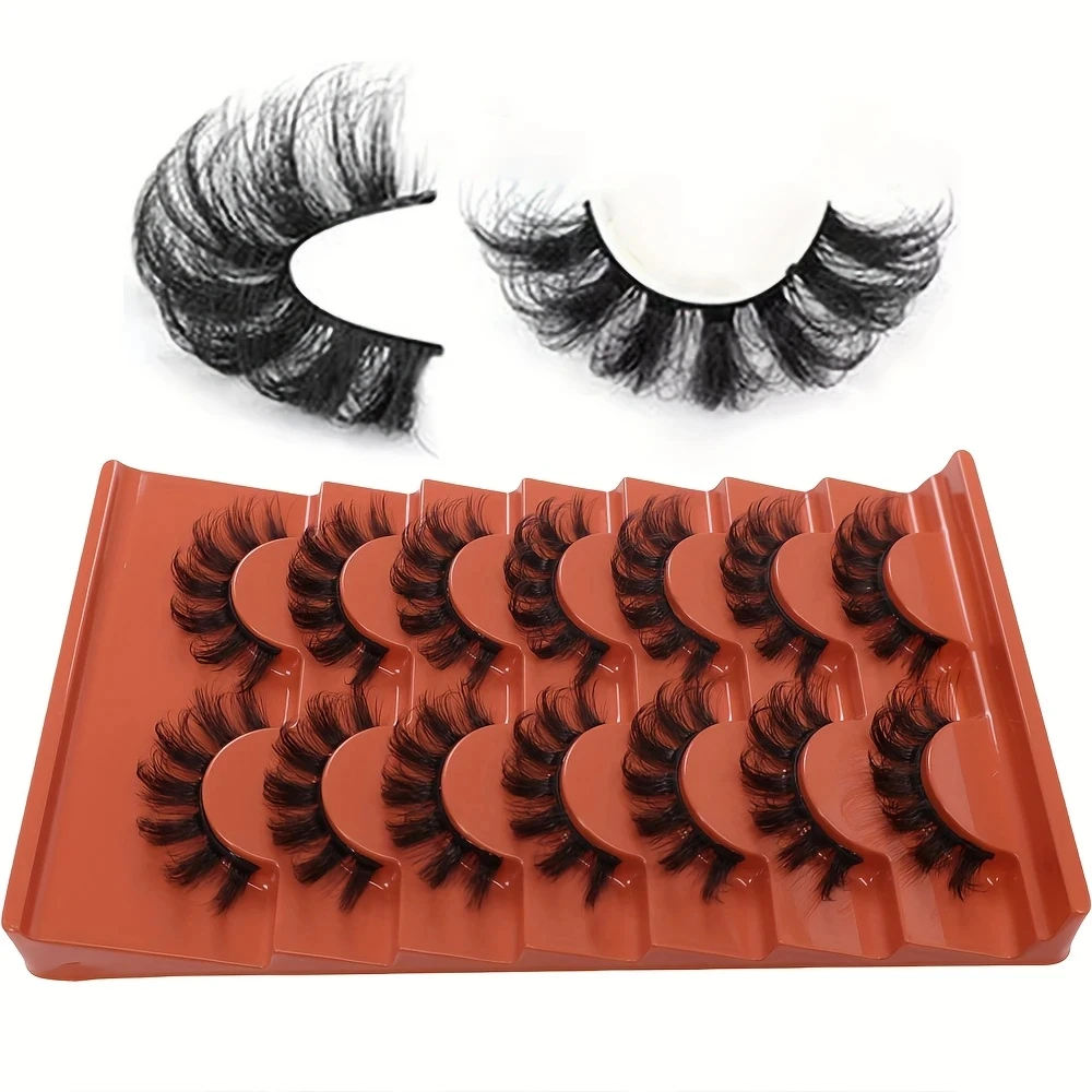 7 paia di soffici ciglia finte ricce 8D, ciglia 3D spesse a strisce sottili da 20 mm, forma unica e aspetto naturale