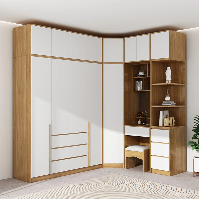 L-shaped corner wardrobe multi-functional storage household bedroom 90-degree corner desk combination wardrobe custom wardrobe