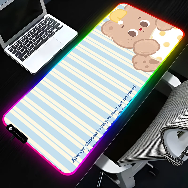 

RGB LED Mouse Pad Rubber HD Mousepad Pattern Game Pad PC Accessories Desk Mat Non Slip Table Mat Office Baby Bear Keyboard Pad
