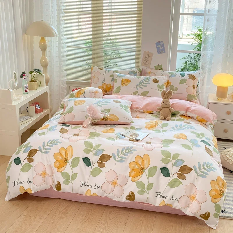 Cotton Floral Duvet Cover Twin Queen Botanical Flower Bedding Set Reversible Comforter Cover with 2 Pillowcases for Girls Women