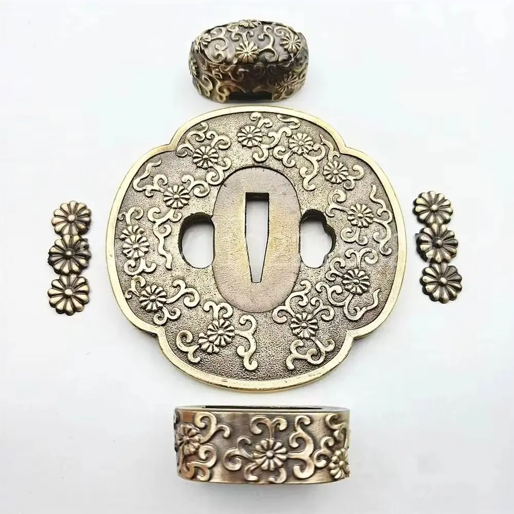 Very Unique Brass Tsuba Handguard Guard Copper Fuchi Kashira Menuki For Real Japanese Japan Tachi Samurai Katana Sword Fittings
