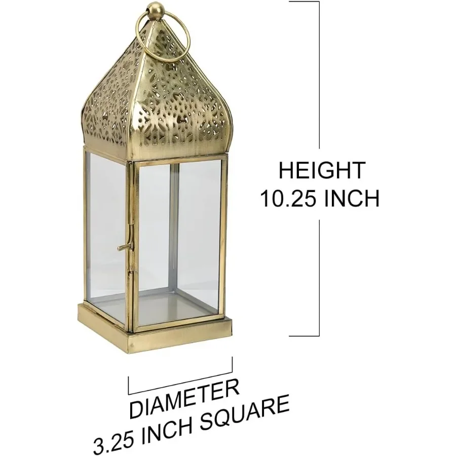 10 marokkanische goldene verzierte Kerzenlaternen mit Vintage-Design, elegantes Tischdekoration, dekoratives Kerzenhalter-Set für IndianIns