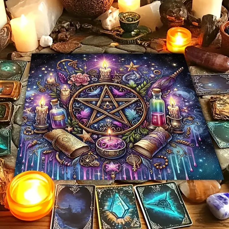 VIKAMA Fantasy Purple Tone Pentagram Magic Witch Tarot Tablecloth Ceremony Tarot Card Divination Table Mat Card deduction