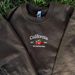 California EST 1850 fragole felpe girocollo nere ricamate autunno nuove donne Pullover spesso allentato in cotone stile retrò