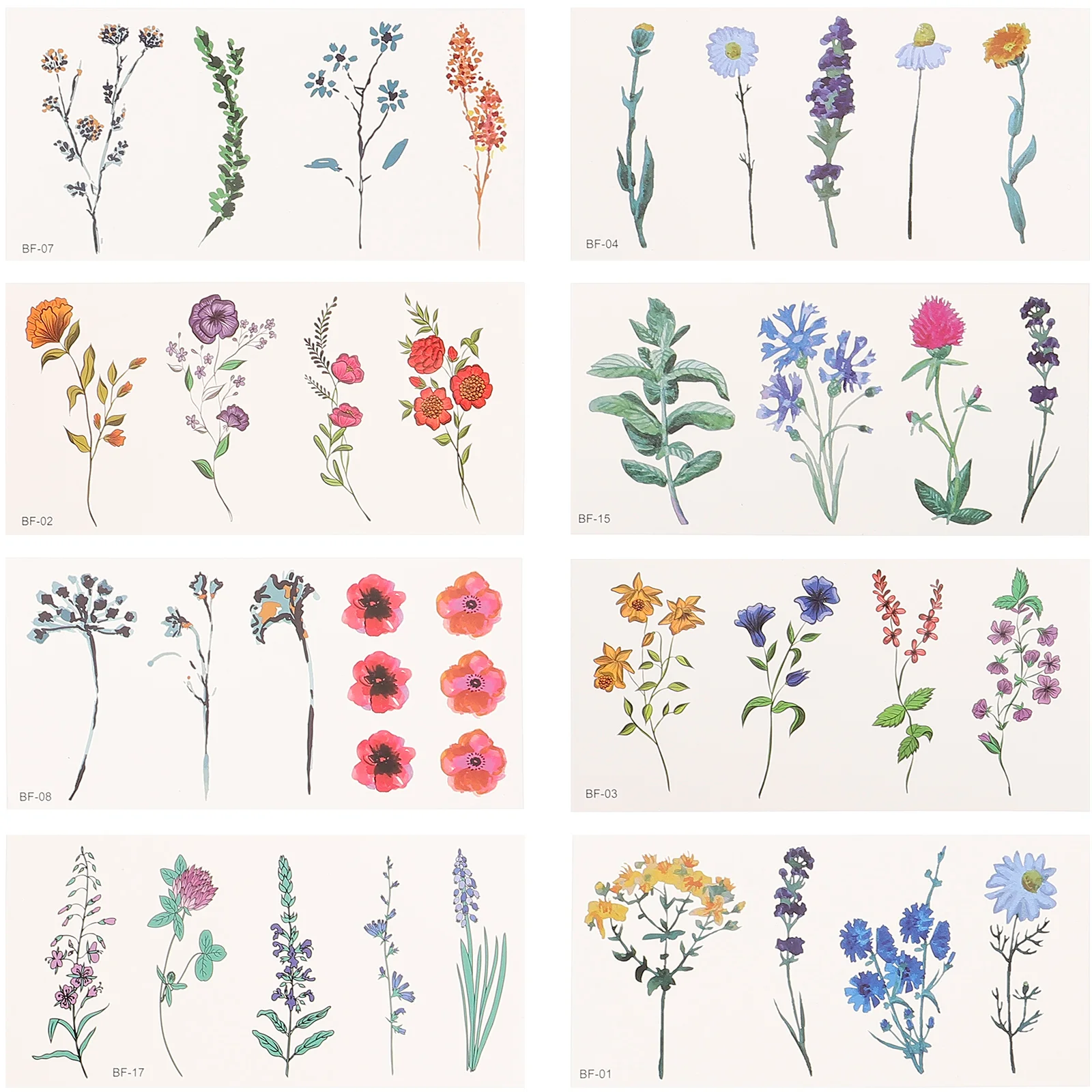 8 Sheets Fake Plants Tattoos Stickers for Body Flower Temporary Women Girl Lavender Flowers Water Paper Decor Arm