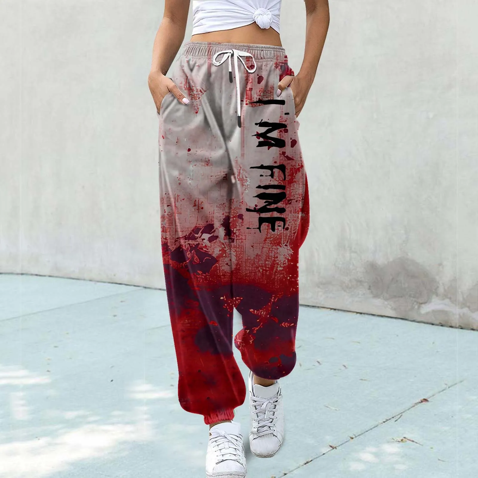 

Women'S Casual Drawstring Loose Fit Jogger Pants With Halloween Print Solid Drawstring Casual Linen Pants Women Trousers