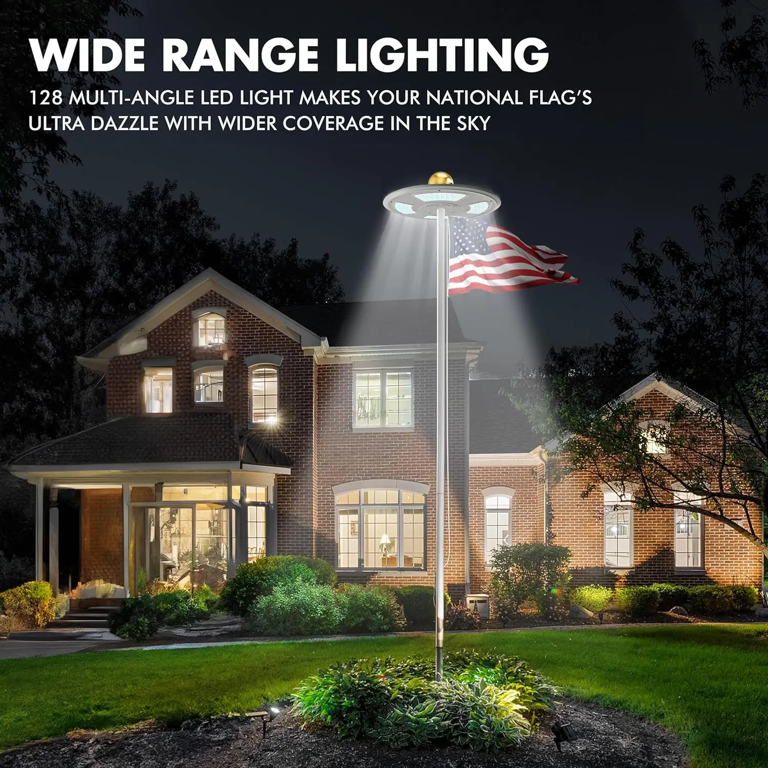YYWAVLET 128-LED-Solar-Fahnenmastleuchte, oben montiertes Fahnenmast-Solarlicht, weiß, schwarz