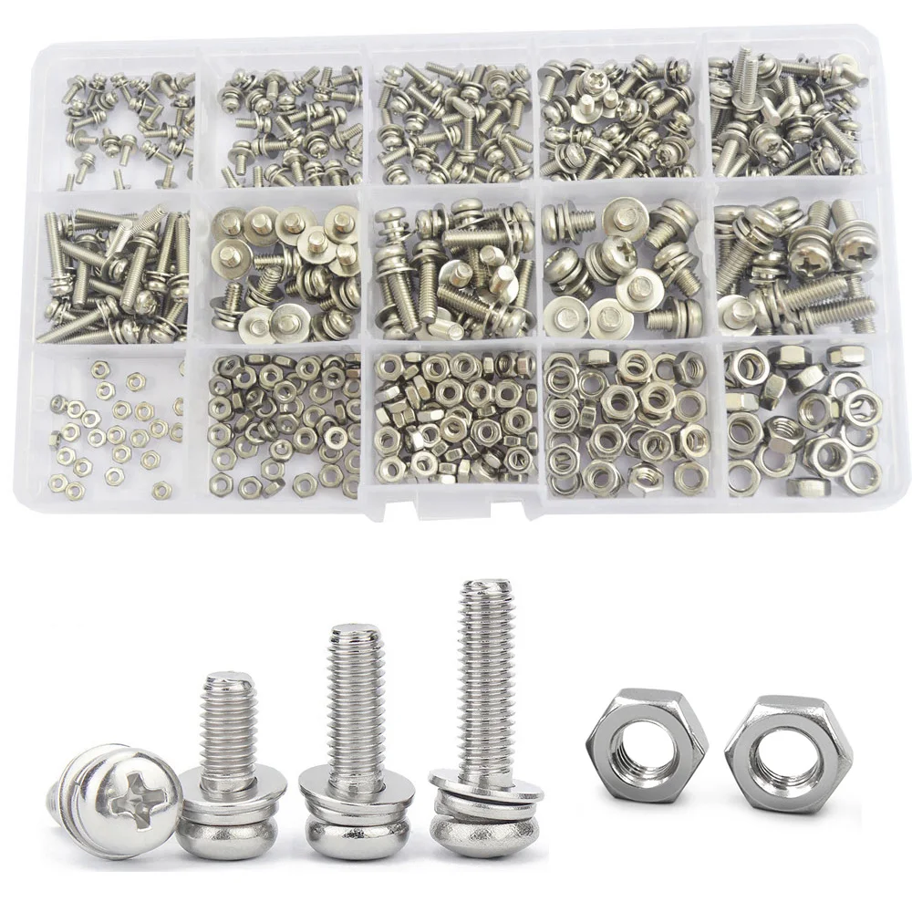 400pcs M2 M2.5 M3 M4 M5 Screws Phillips Pan Head Screws Bolt and Nut Flat Washers Machine Screws Set Stainless Steel Screws