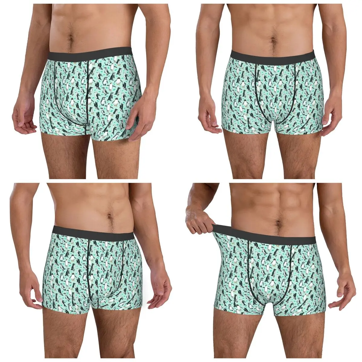 Boxer Underpants Shorts Lots Of Little Penguins On Mint Panties Male Comfortable Underwear for Homme Man Boyfriend Gifts