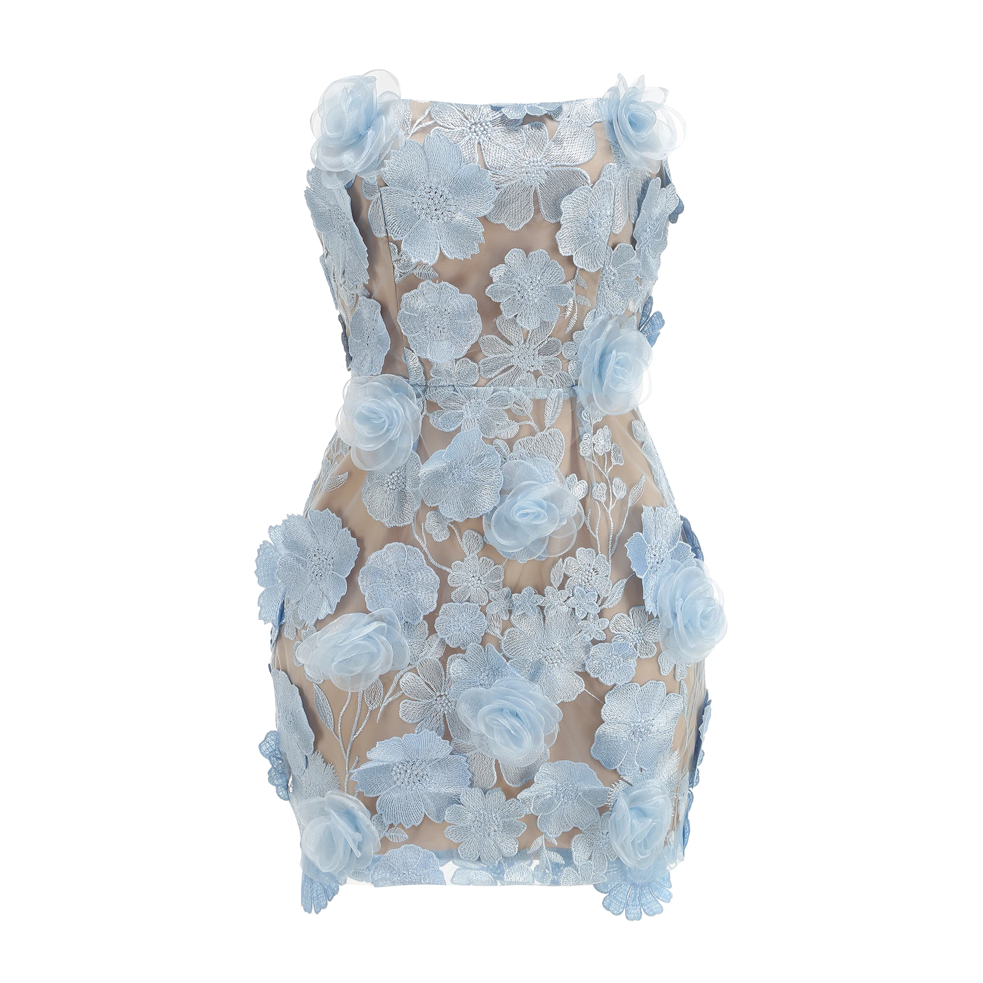 Nieuwe sexy strapless jurk met geborduurde bloemen, verstelbare feestjurk met rugband voor dames