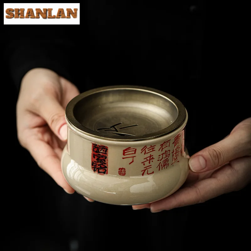 320ml Handwritten Poetry Ceramic Jianshui Luxury Washing Cup Bowl Writing-brush Washer Household Chaxi Tea Items Decoration