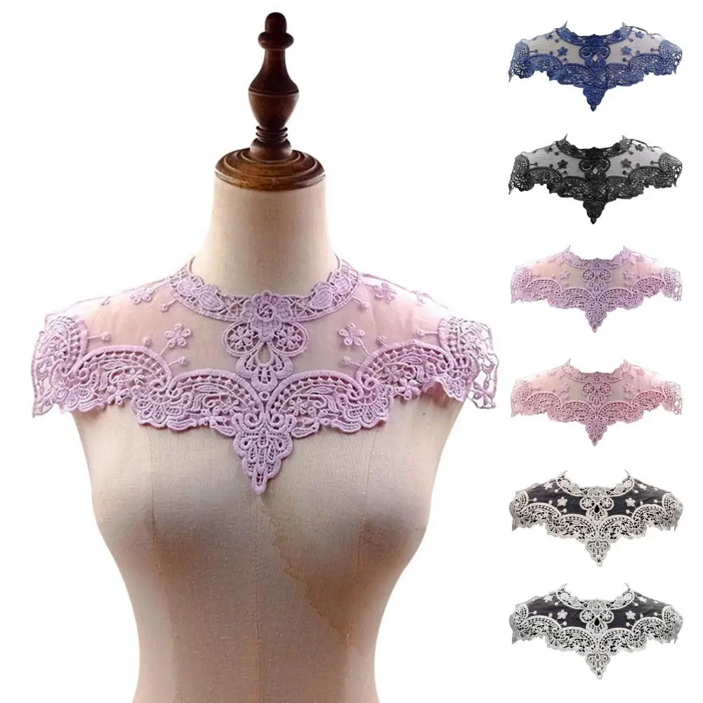 Fake Collar Lace Embroidery Lace Collar Accessory Elegant Lace Embroidered Fake Collar with Hollow Design Flower Pattern