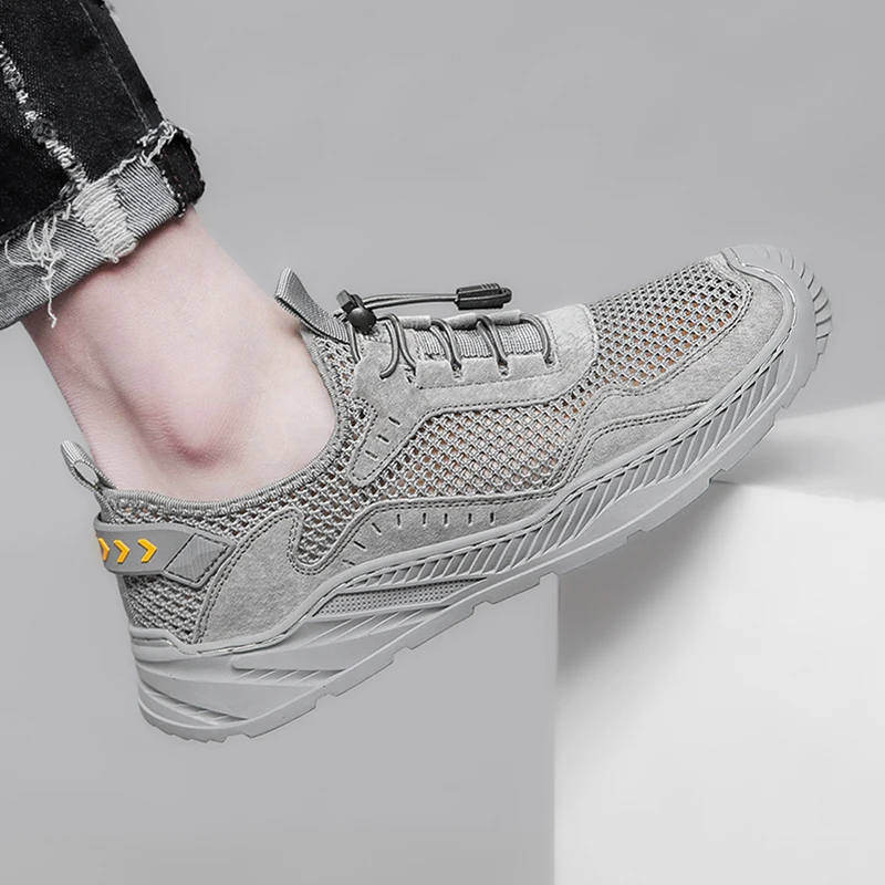 Letnie męskie szare/beżowe siatkowe buty sportowe modne nowe oddychające i wygodne buty górskie antypoślizgowe z miękką podeszwą