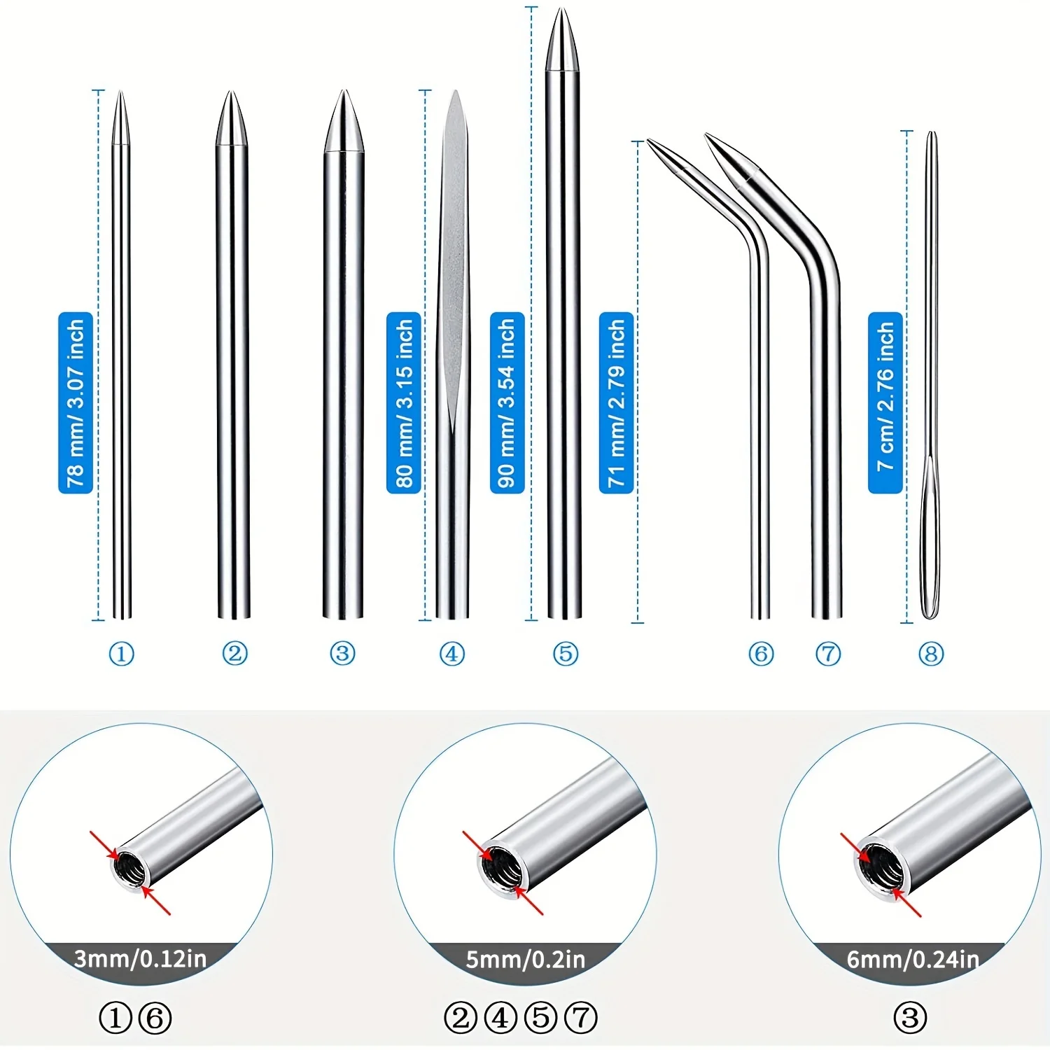 12pcs Stainless Steel Paracord Braid Needle Set - Perfect for Leather and Paracord Work, Includes Marlinspike and Smoothing Tool