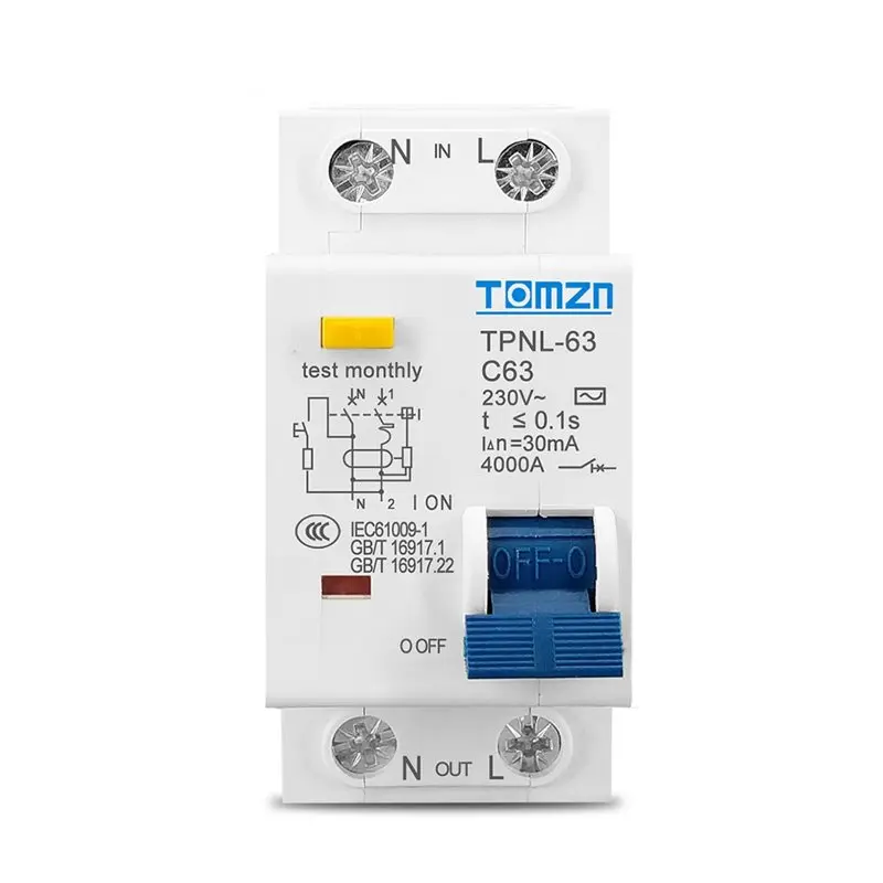 ABZL 2X TOMZN TPNL DPNL 230V 1P+N Residual Current Circuit Breaker With Over And Short Current Protection RCBO MCB, TPNL 63A