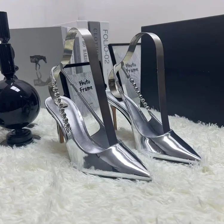 New with Skirt Pointy Stiletto Heels Femininity Silver Sandals Senior Women's Shoes