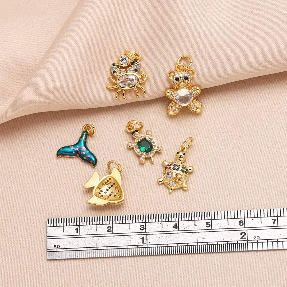 OCESRIO Rainbow Crystal Turtle Charms for Bracelet Copper Gold Plated Whale Tail Cute Bear Fish jewelry Making Supplis chma292