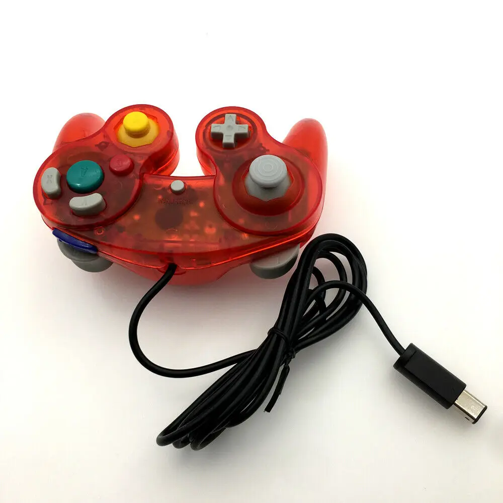 Clear Red Wired Game GC Shock Controller สําหรับคอนโซลเกม Nintendo GameCube NGC