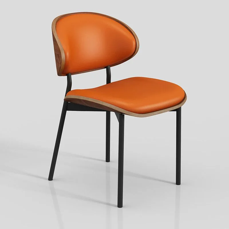 

Solid Wood Dining Chair Upholstered Seat Padded Leather Side Chair Retro Living Room Furniture Modern Wood Armless Chairs