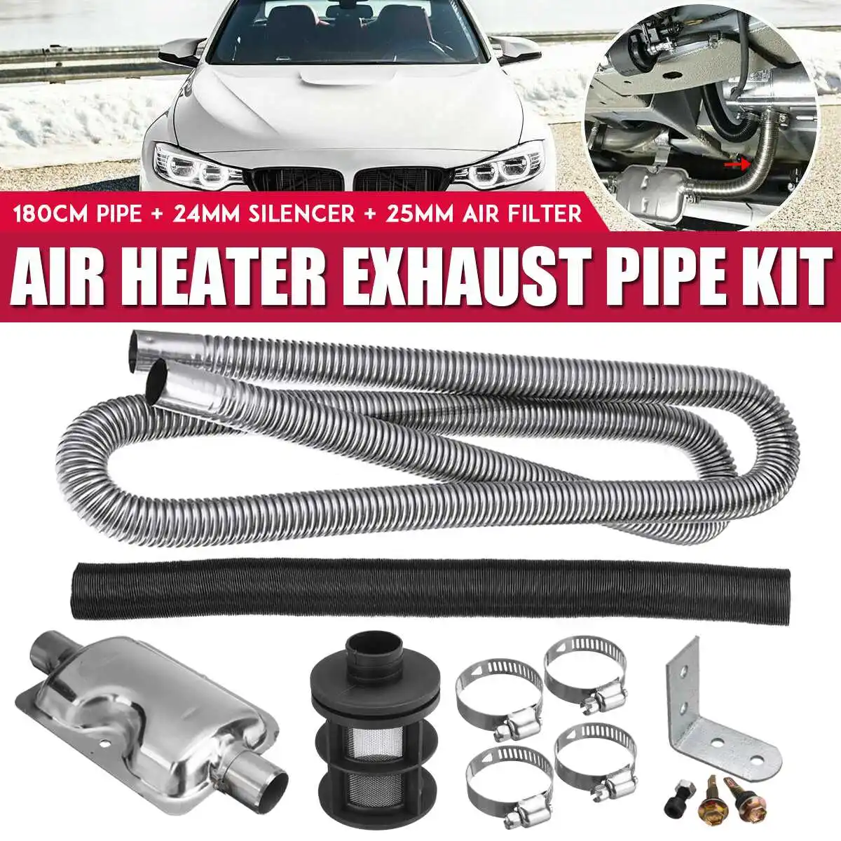 80cm Air Parking Heater Exhaust Pipe with Clamps Silencer Filter Heater Ducting Fuel Exhaust Pipe Hose Tube