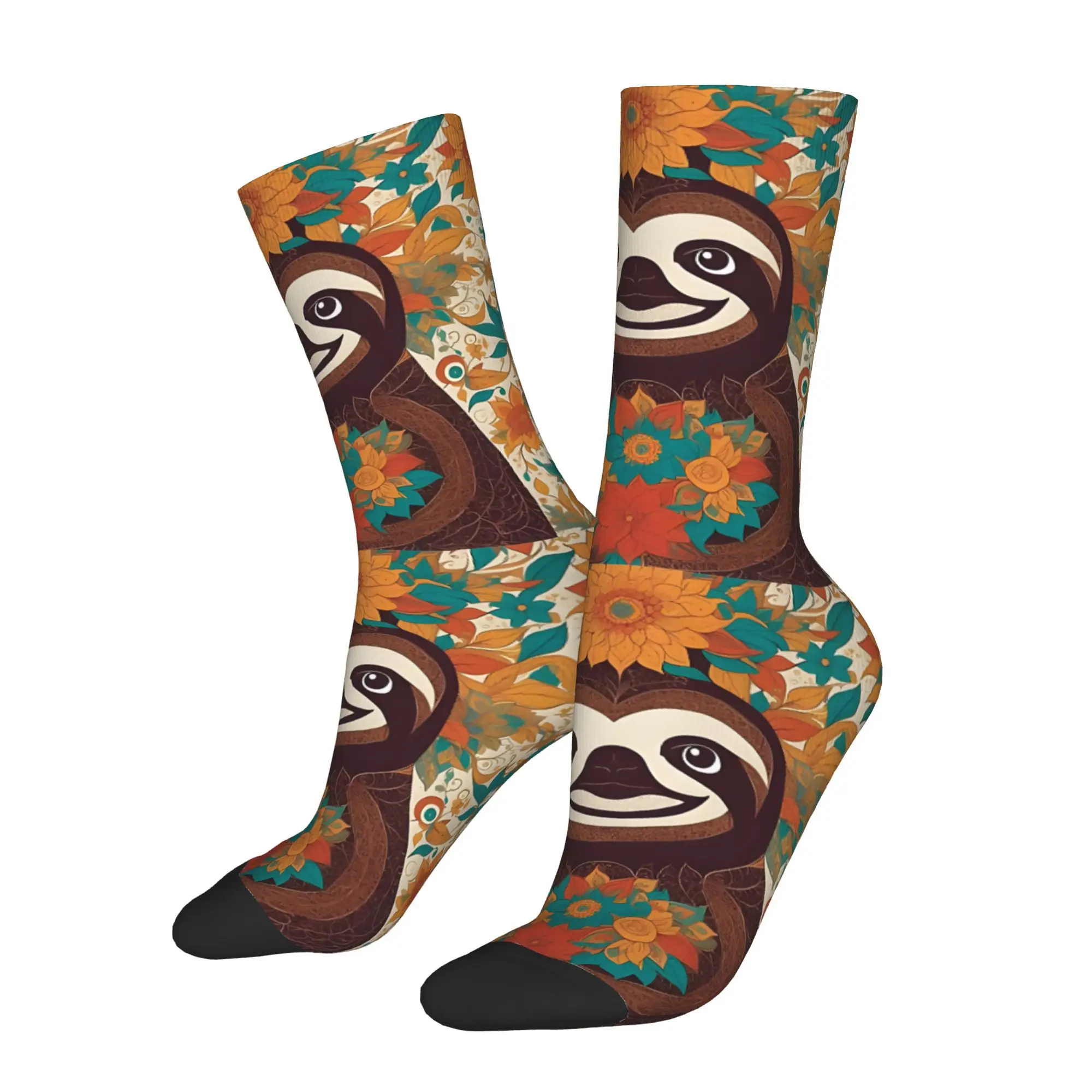 1pc Folk Art Sloth  Printed Men's Socks Novelty Hip Hop Harajuku Pattern Crew Sock Casual Gift