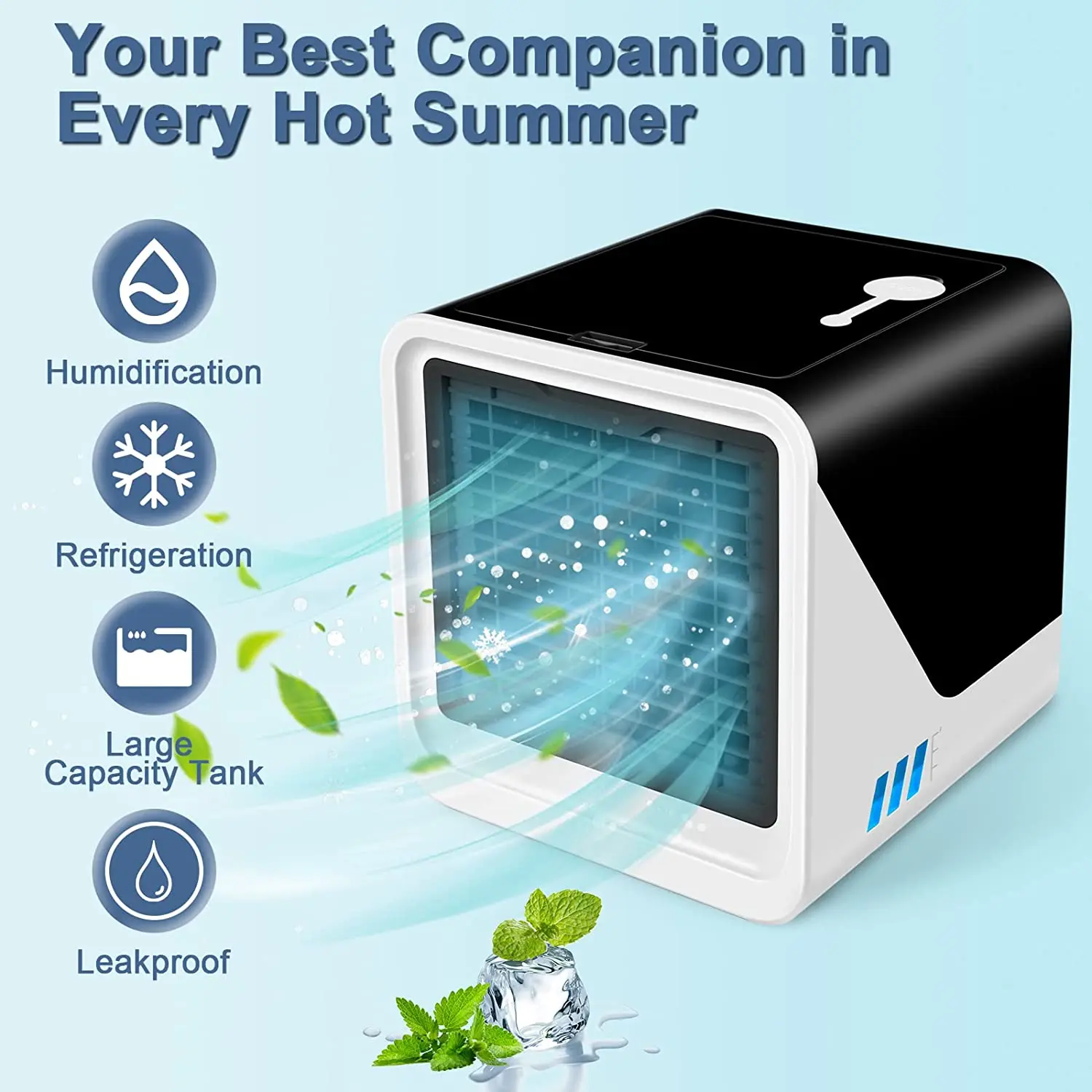 Portable Air Conditioner Air Cooler With 3-Speeds Mini Air Conditioner With LED Light Atomization Desktop Cooling Fan For Home