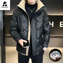 Jaqueta de couro de pato branco masculina, casaco com capuz, windproof, quente, roupas casuais, leve, luxo, moda, marca, inverno