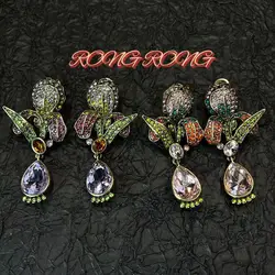 Medieval Vintage Purple Vine Tulip Crystal Gem Earrings European and American Retro Diamond Flower Earrings