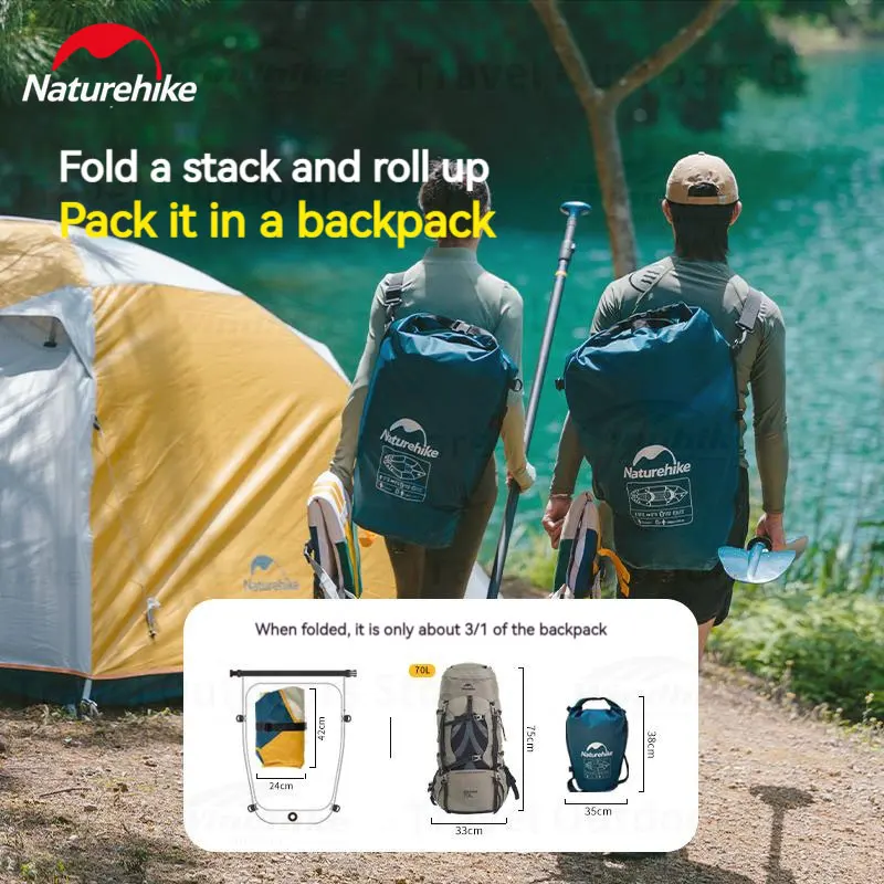 Naturehike 210D เรือคายัคเป่าลมไนล่อนแบบพกพาพับได้เรือพองตกปลาเดี่ยว/คู่เรือพองคายัค