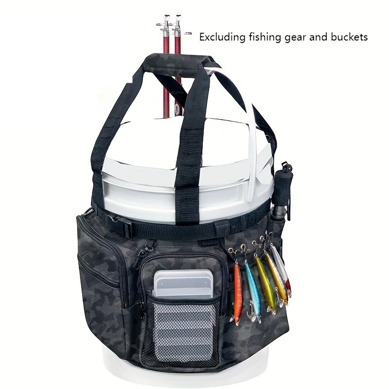 Suitable for 5-gallon fishing bucket sorting bag and ice fishing bag - multifunctional fishing rod/pliers storage bag, specially