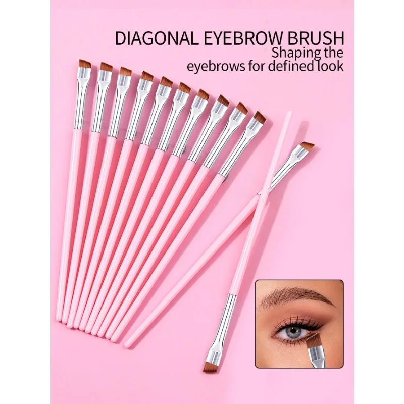 12PCS ultra-thin blade eyeliner brush, multi-functional slim sleeper brush Flat eyebrow brush Oblique eyebrow cream brush Portab