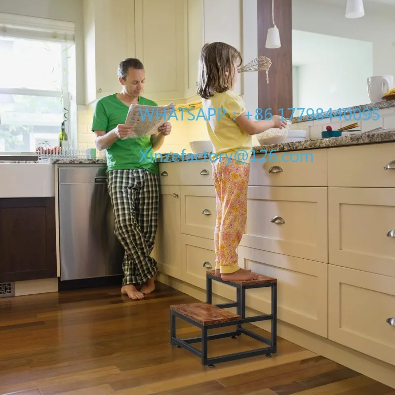 Sgabello a 2 gradini personalizzabile in metallo ferro e legno Poggiapiedi robusto per bambini Sgabello per scarpe da ingresso con scala multifunzione per uso domestico e