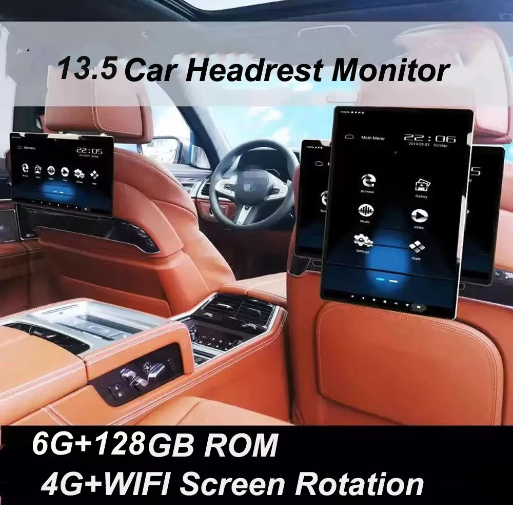 13.5 inch Screen Rotation Car Headrest Monitor 4G WIFI Andriod 15 Tablet PC 4K HUD 1080P 6G RAM+128GB ROM Bluetooth/HDMI/Airpl