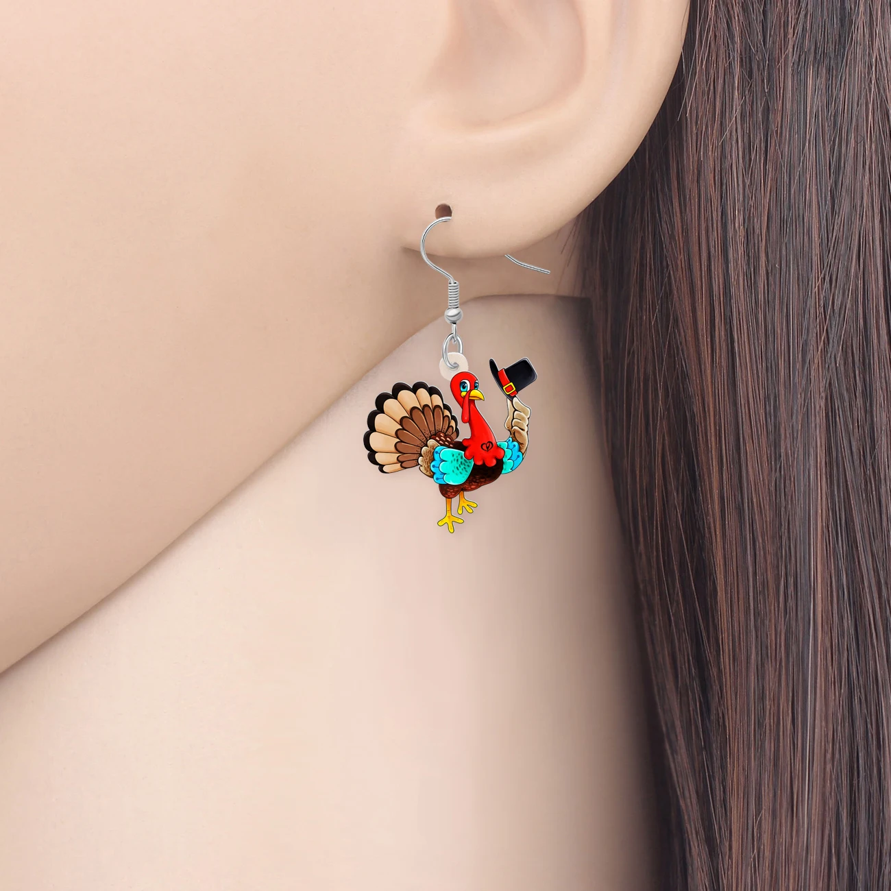 BONSNY Acrylic Thanksgiving Turkey Dangle Earrings Thankful Gifts Elegant Animals Farm Chicken Autumn Jewelry For Women Charms