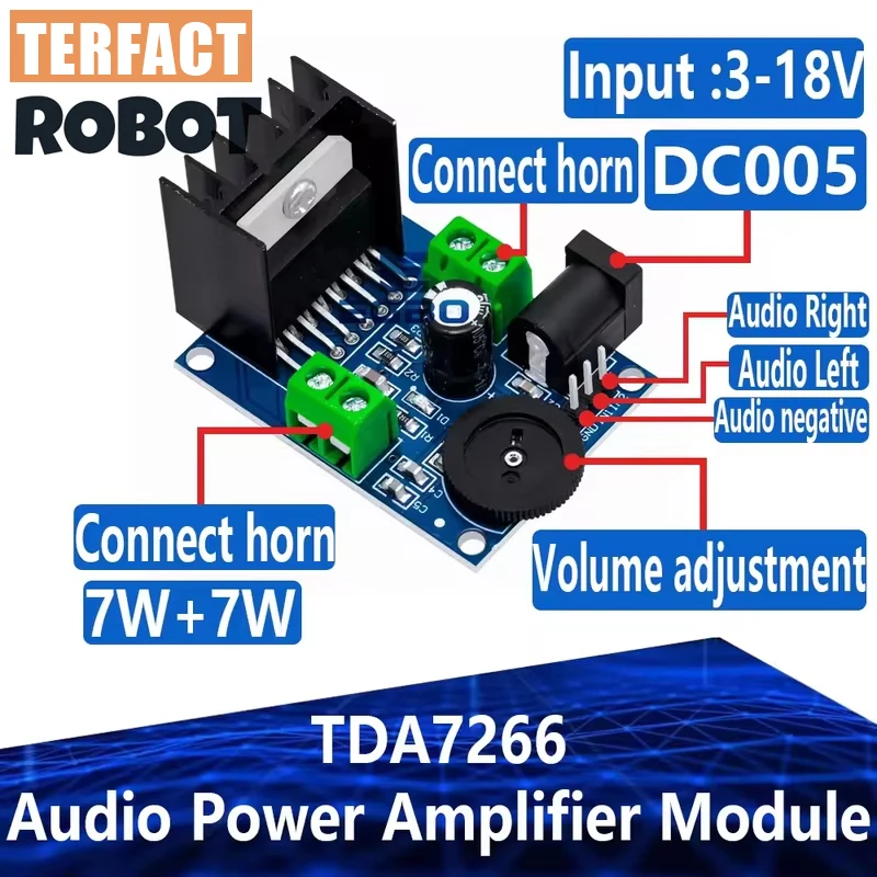 ‌TDA7266 5-15W Audio Power Amplifier Module | 3-18V DC with Volume Control for DIY Speakers, Car Audio TERFACT ROBOT