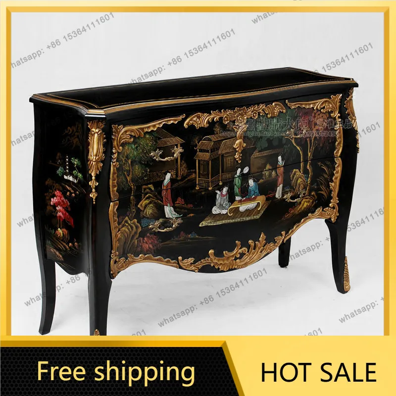 XX. American pastoral living room corridor large entrance cabinet, painted landscape side cabinet