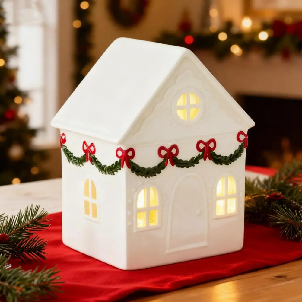 Led casa de natal cabine ornamento led aldeia casa estatuetas inverno resina cidade casas para casa prateleira decoração mesa