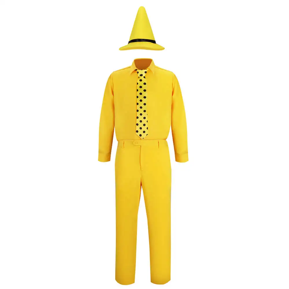 Mężczyźni Ciekawy George Kostium Cosplay Osoba w Żółtej Kapeluszu Ted Koszula dla dorosłych Spodnie Kapelusz Krawat Halloween Impreza W magazynie Takerlama