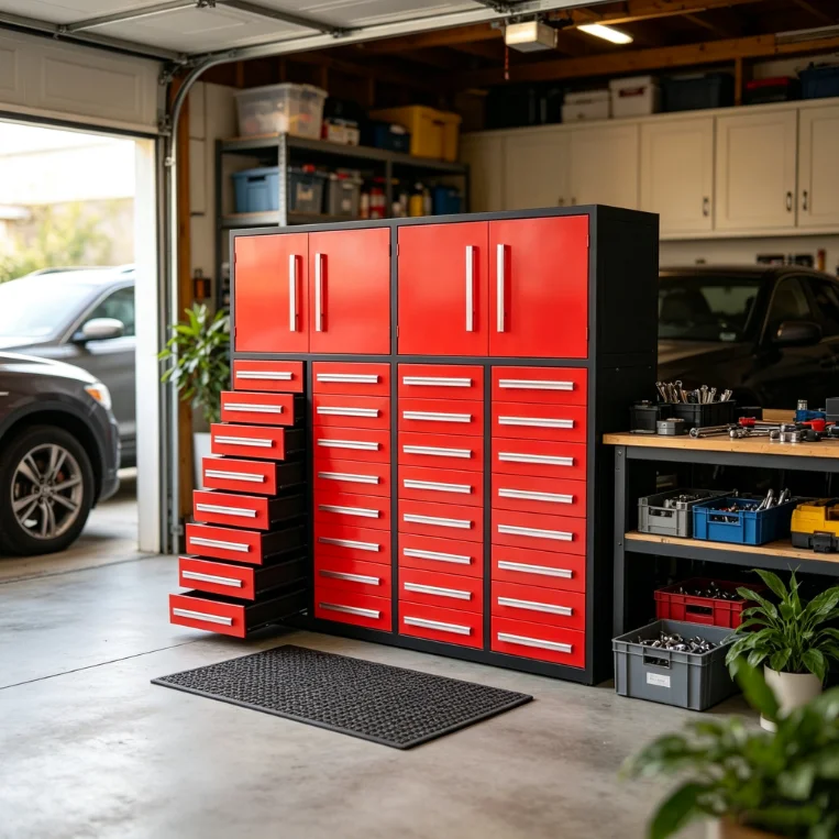 a forModular Heavy Duty Steel Tool Chest Workbench 8 Drawers Pegboard Keyed Locking System 1000kg Load Capacity Modern Tool OEM