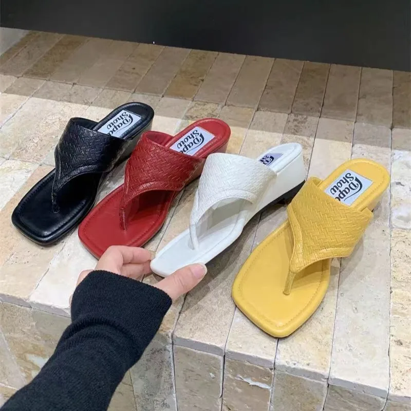 

Summer Women's Concise Style Slippers Weave Flop Slips Sandals Sexy Wedge Heel Elegant Outside Shoes for Women Zapatos De Mujer