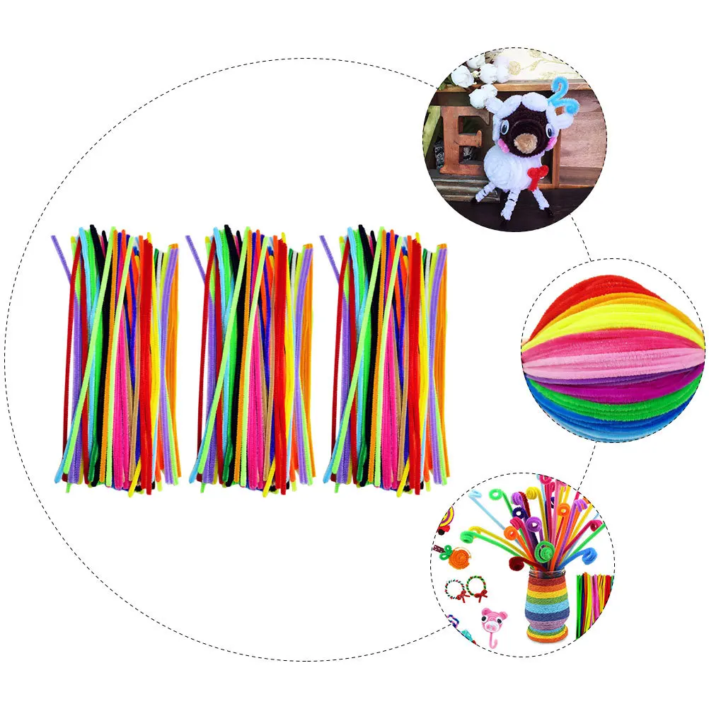 300 Stück farbige Chenille-Stiele, Bastelbedarf, biegsame Stäbchen für Bastelarbeiten, Regenbogenreiniger, große Bastelmaterialien