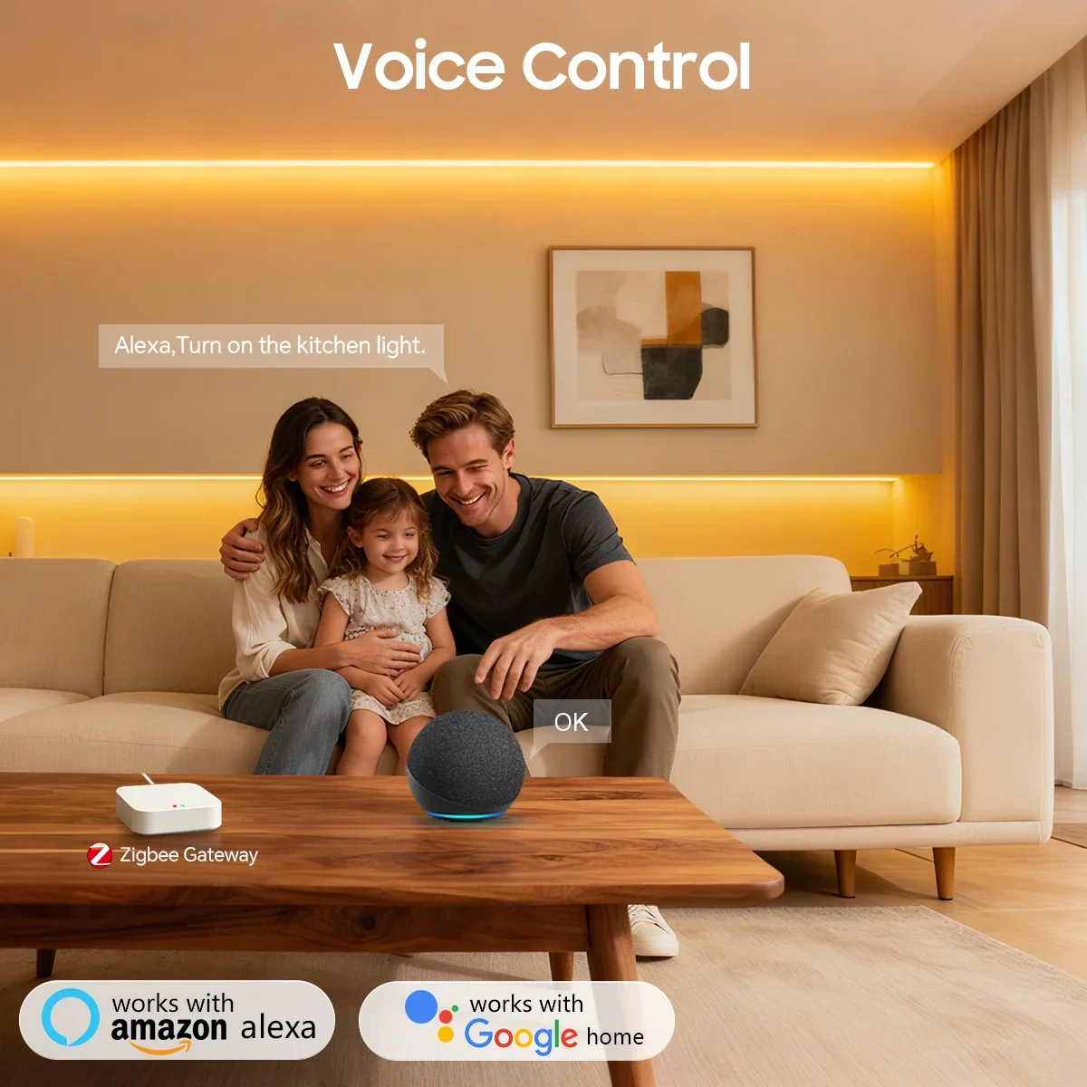 2/4/6PCS ZigBee Smart LED Cabinet Light Kit Stepless Dimmable Work With Zigbee Gateway Alexa Google Home App Voice Group Control