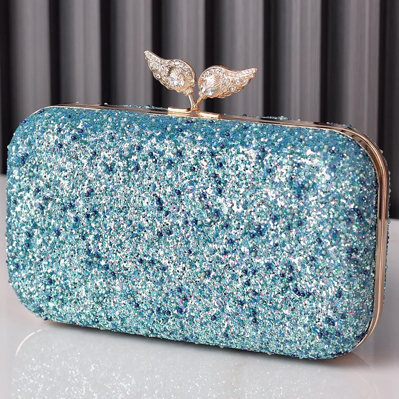 

Light Blue Bag Sequin Women Clutch Purse Wings Hasp Glitter Brand Hand Bags Bling Small Ladies luxury Designer Shoulder Handbag