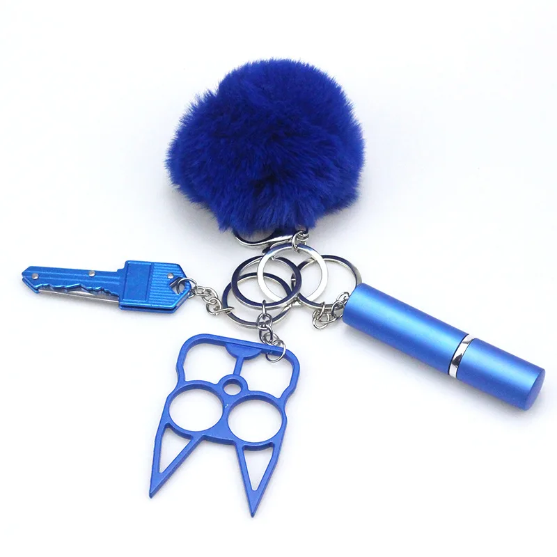 4Pcs Safety Keychain Kit Pom Pom Ball Finger Protector Mini Cutting Tool Rhinestone 5ml Refill Perfume Bottle