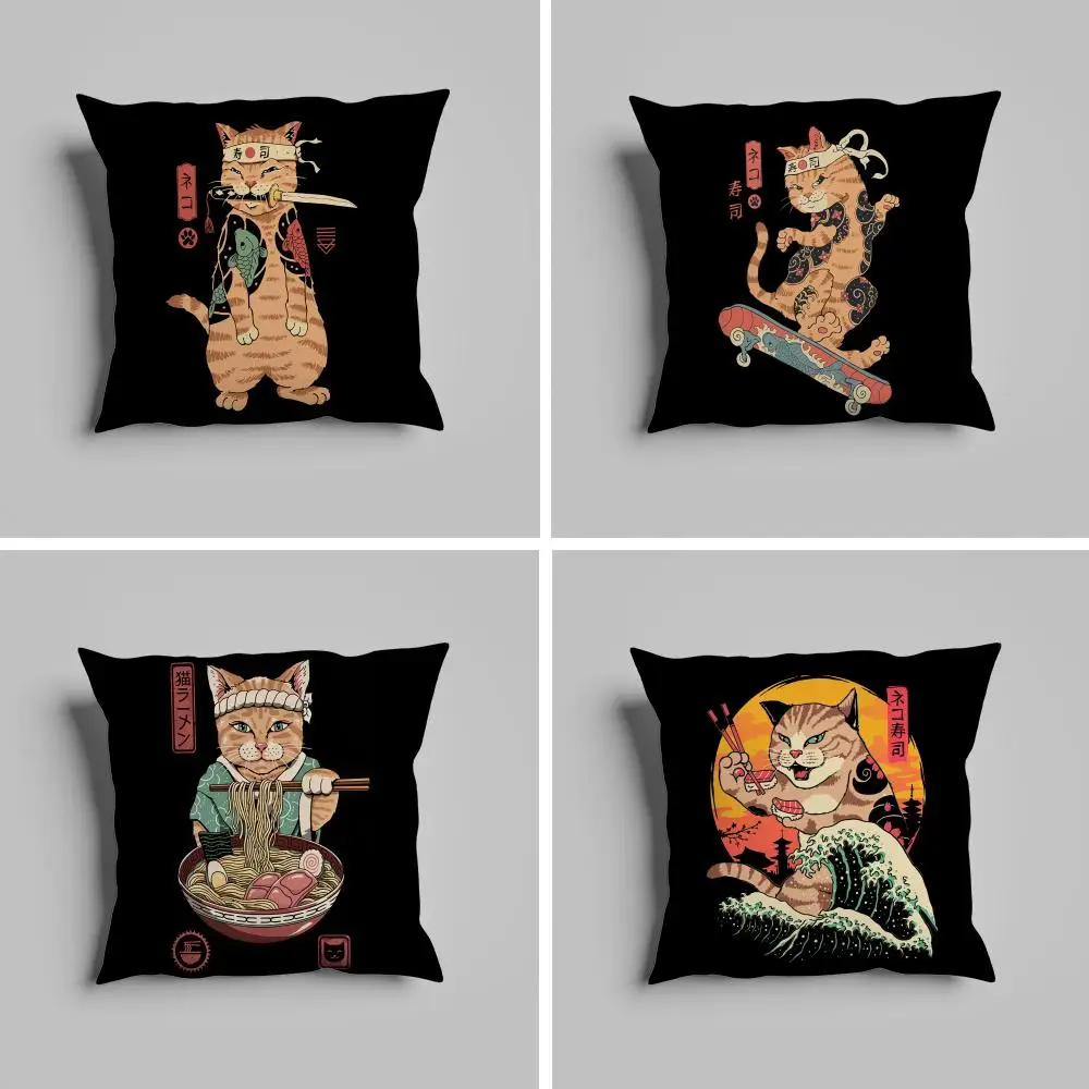 

Japanese Style Samurai Cat Pillow Case luxurious home office, sofa decorative Multi sized car seat cushions, pillowcases