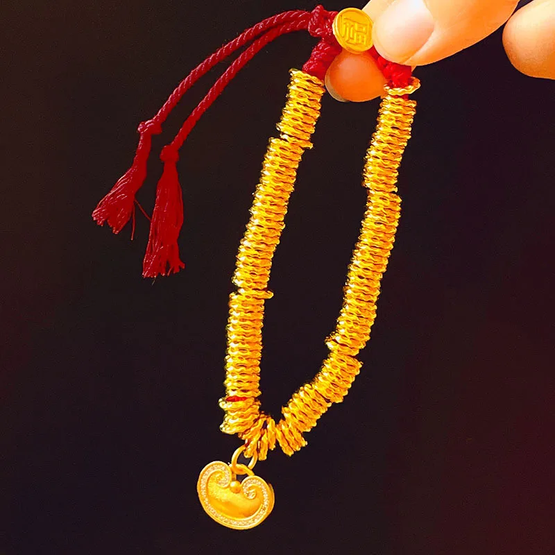 Gold Ingot Pendant Bracelet Women's Man's Woven Money Hand String Accumulate Wealth Meditation Jewelry Good Luck Amulet Cord