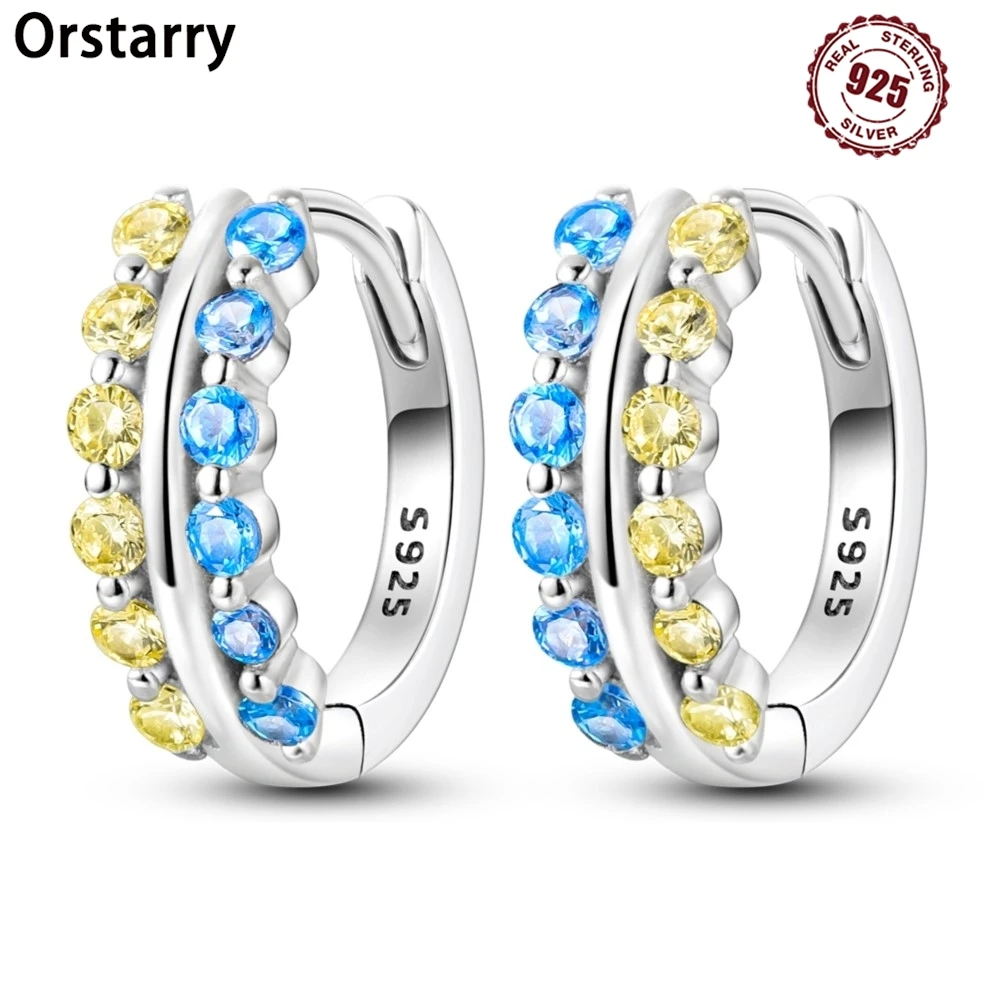 

Orstarry стерлингового серебра S925, сверкающие синие, желтые серьги с цирконом, серьги-кольца для женщин, ювелирные изделия, оригинальные подарки для вечеринок