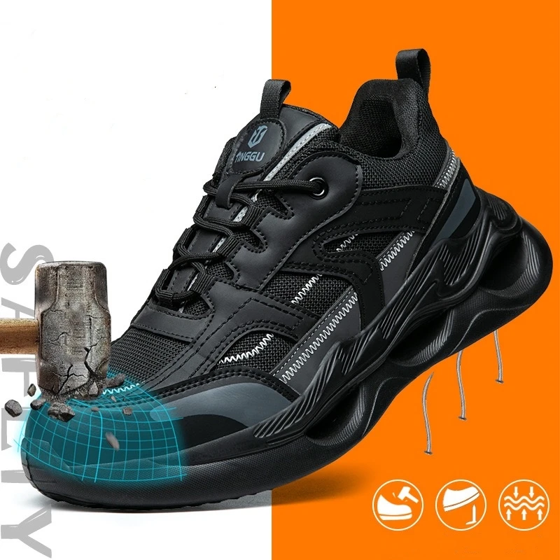 Men's Lightweight Safety Shoes Work Shoes Anti-smashing Steel Head European Standard Anti-smashing Anti-puncture Sneakers