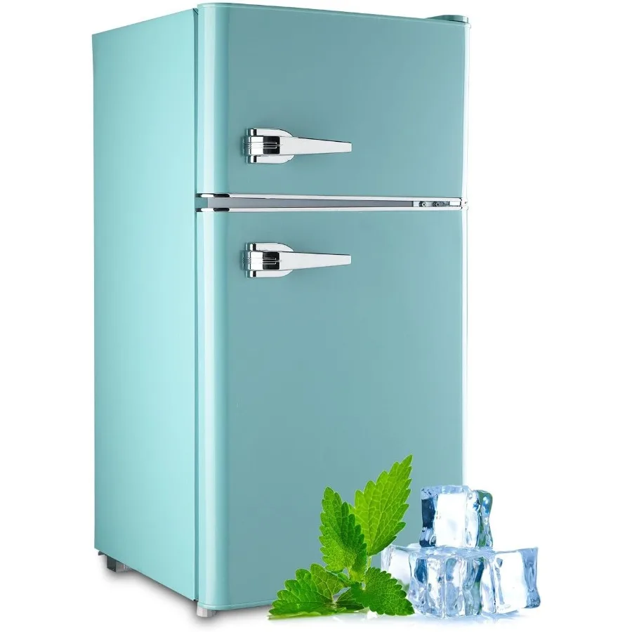 Compact Refrigerator 3.5 Cu.Ft Retro Mini Fridge with Freezer Dual Door Small Refrigerator with 7 TEMP Modes LED Lights Removab