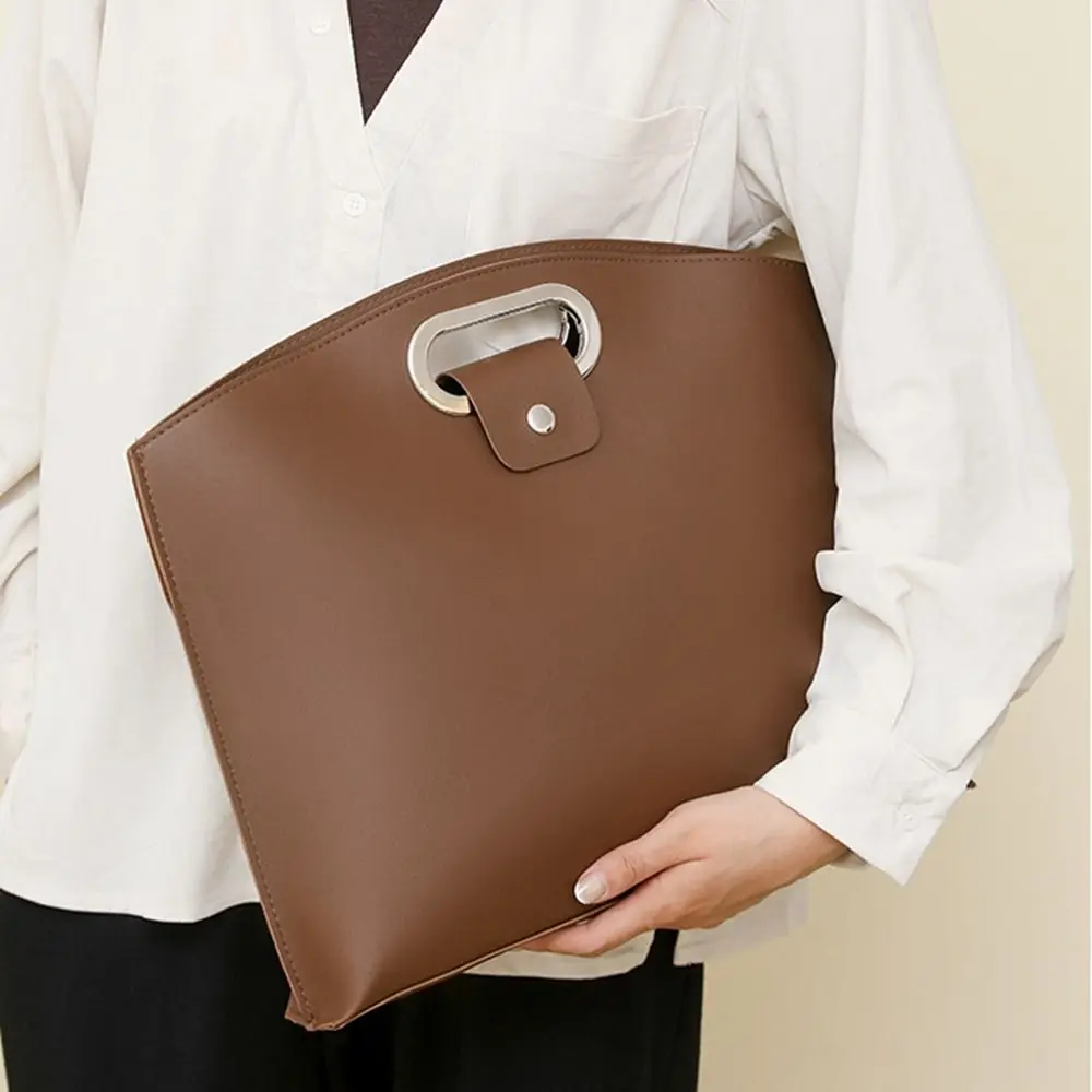 Fashionable PU Office Document Tote Bag Solid Color Laptop Bag File Bag Handbag Large Capacity Computer Bag Women